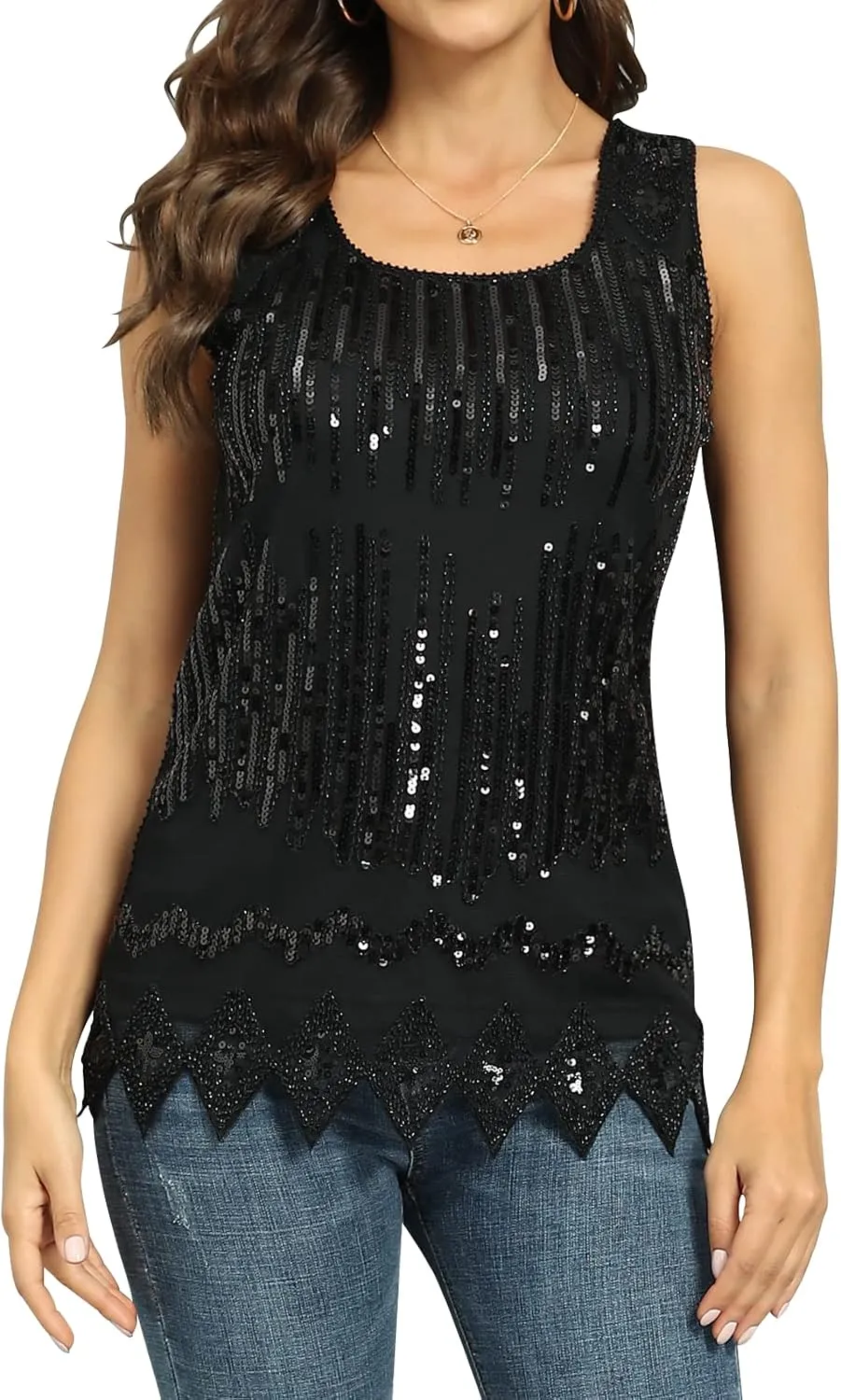 PrettyGuide Women's Sequin Top Flowy Sparkly Cocktail Tank Party Dressy Tops