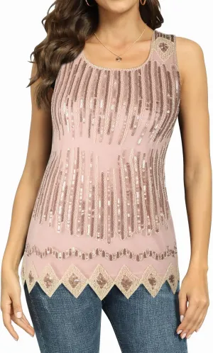 PrettyGuide Women's Sequin Top Flowy Sparkly Cocktail Tank Party Dressy Tops