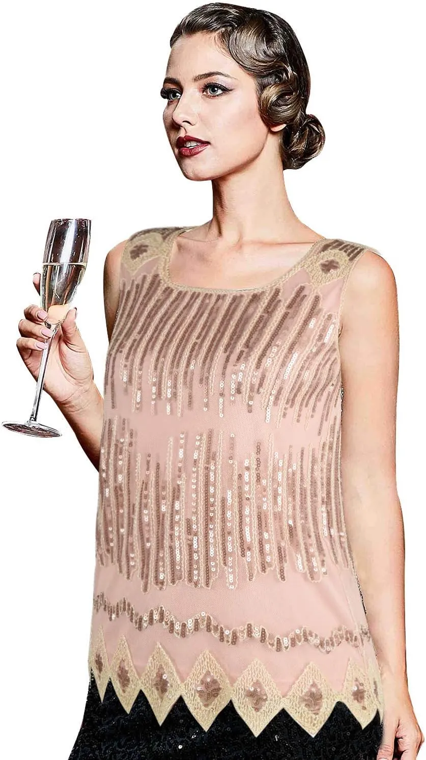 PrettyGuide Women's Sequin Top Flowy Sparkly Cocktail Tank Party Dressy Tops