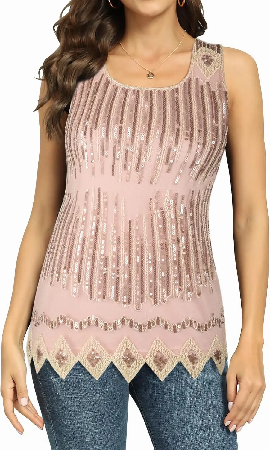PrettyGuide Women's Sequin Top Flowy Sparkly Cocktail Tank Party Dressy Tops