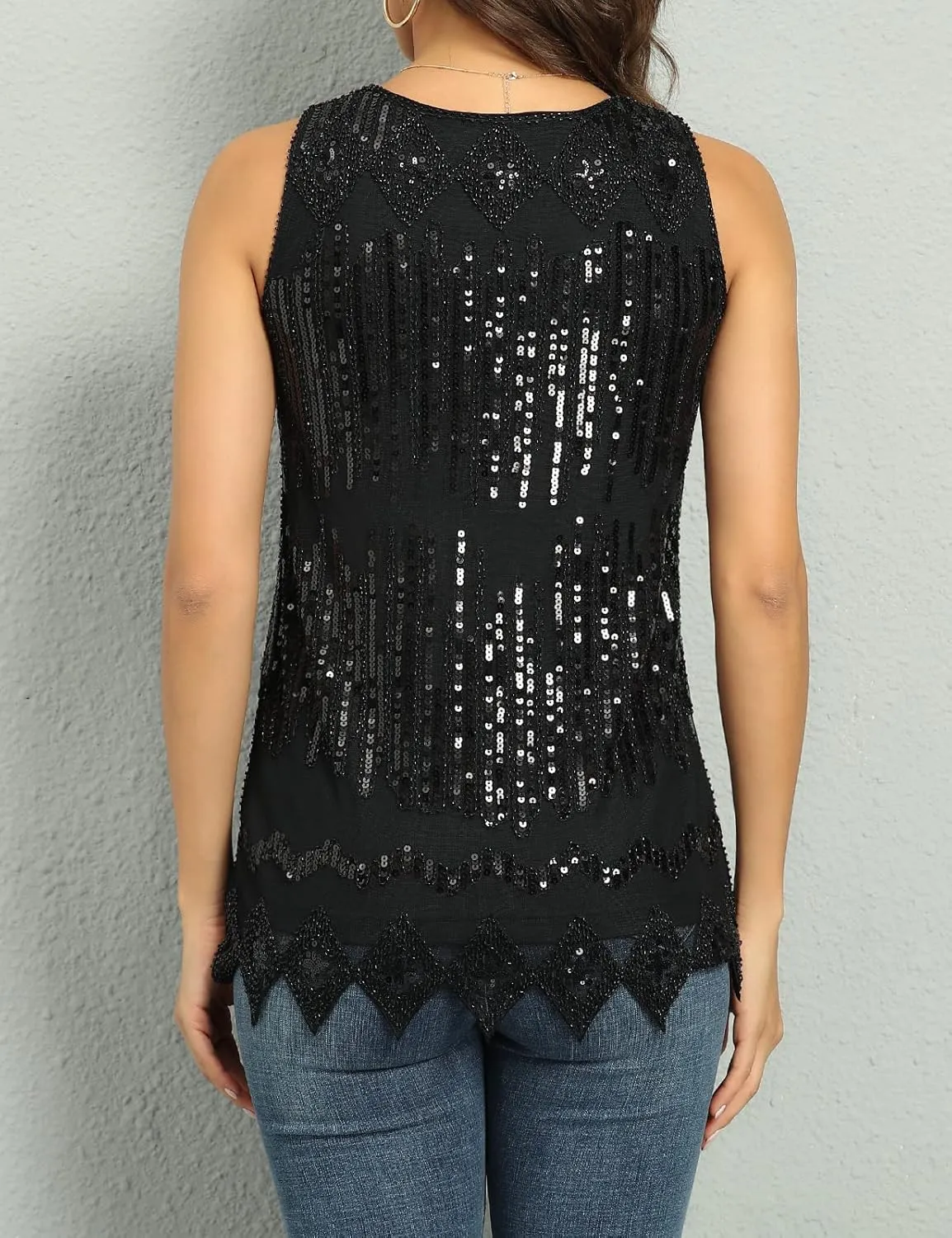 PrettyGuide Women's Sequin Top Flowy Sparkly Cocktail Tank Party Dressy Tops