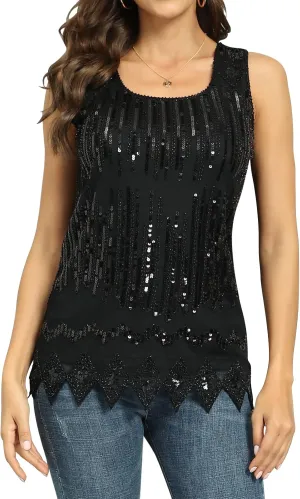 PrettyGuide Women's Sequin Top Flowy Sparkly Cocktail Tank Party Dressy Tops