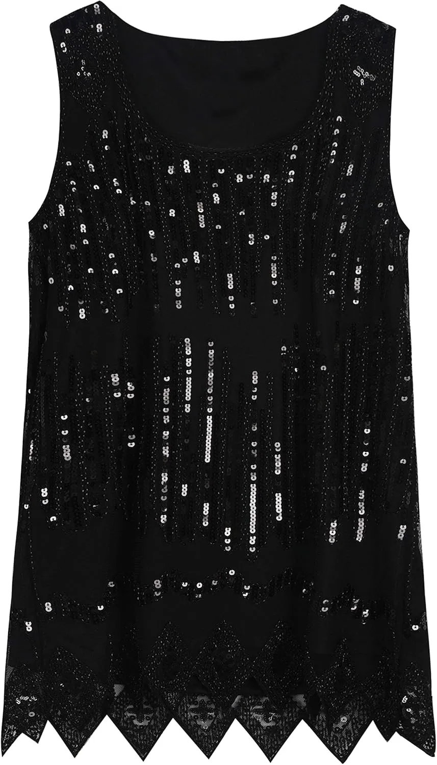PrettyGuide Women's Sequin Top Flowy Sparkly Cocktail Tank Party Dressy Tops