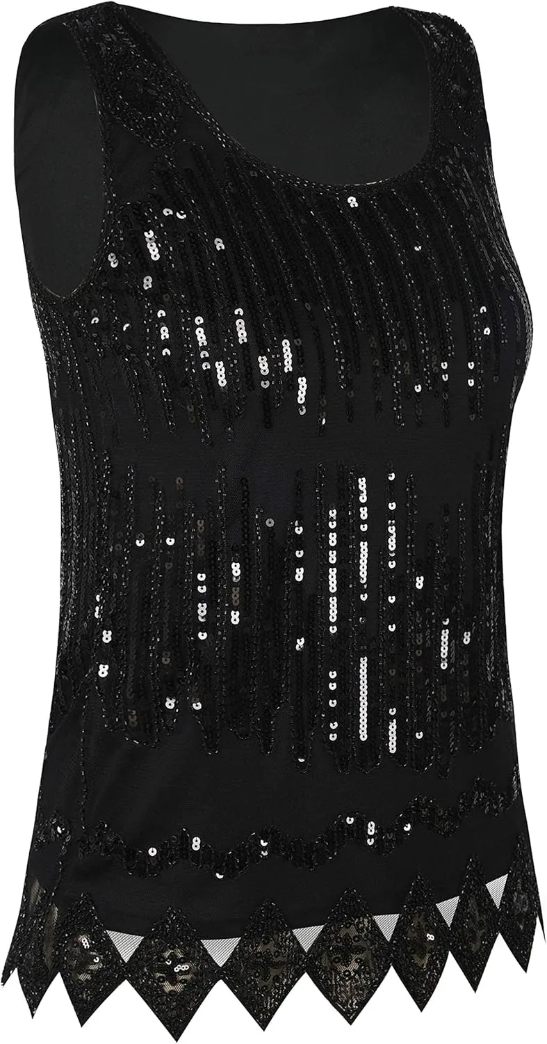 PrettyGuide Women's Sequin Top Flowy Sparkly Cocktail Tank Party Dressy Tops