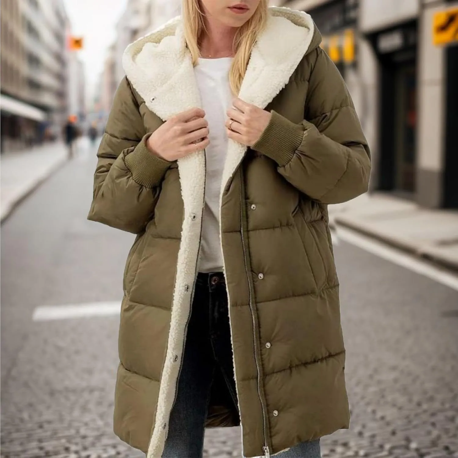 Puffer Coat Women Women's Winter Thickened Down Jacket Warm Long Down Jacket with Hood Hooded Cotton Jacket