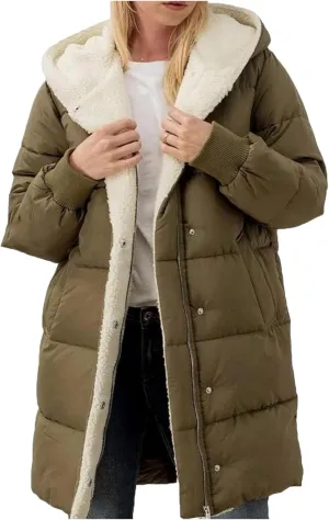 Puffer Coat Women Women's Winter Thickened Down Jacket Warm Long Down Jacket with Hood Hooded Cotton Jacket
