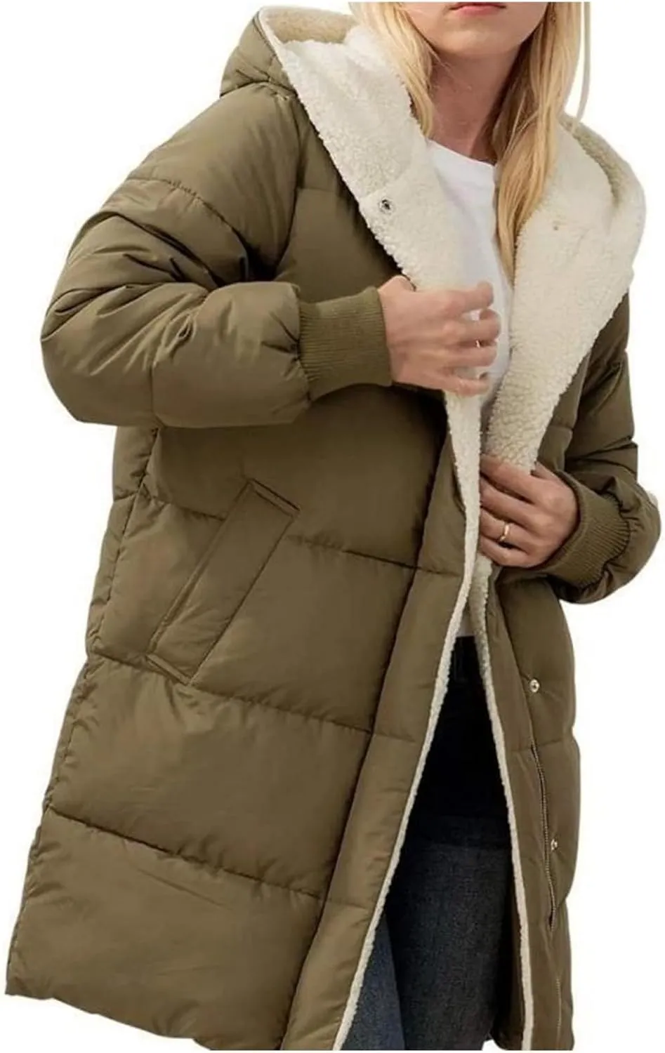 Puffer Coat Women Women's Winter Thickened Down Jacket Warm Long Down Jacket with Hood Hooded Cotton Jacket