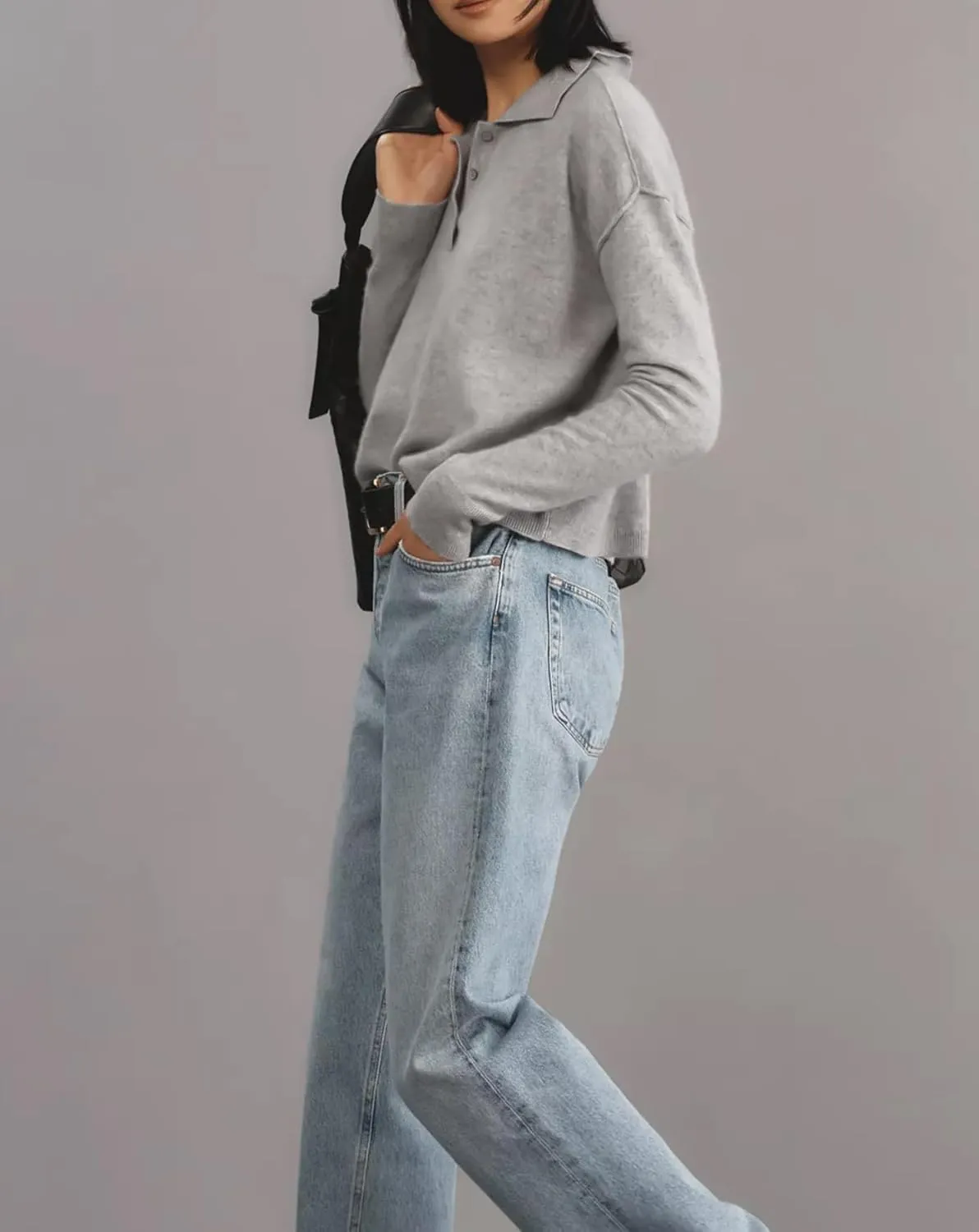 Pullover Sweater for Women Long Sleeve Knit Shirts Tops Button Down V Neck Polo Sweater Shirt
