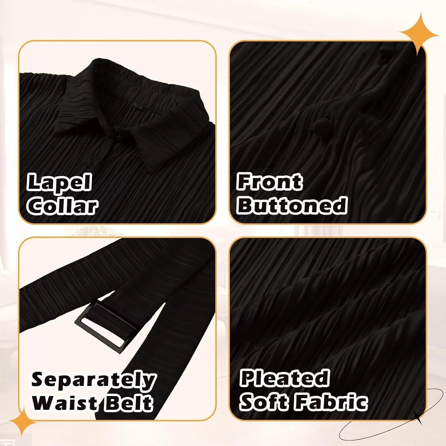 qfmqkpi Women Collar V Neck Shirt Dress Button Down Pleated Long Sleeve Mini Dress with Belt