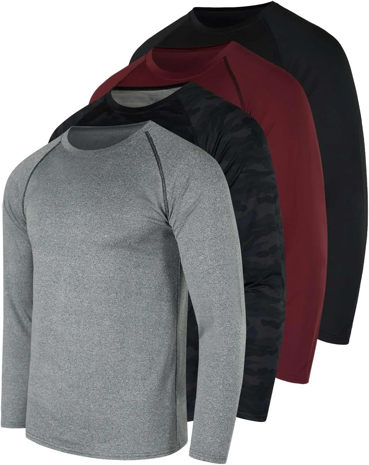 Real Essentials 4 Pack: Men's Compression Long-Sleeve T-Shirt Athletic Cold Weather Baselayer (Available in Big & Tall)