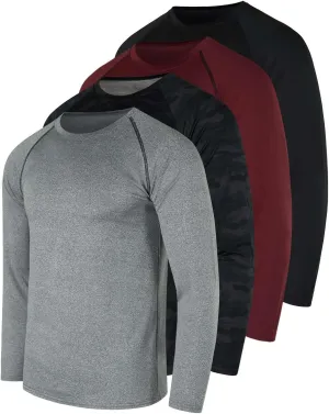 Real Essentials 4 Pack: Men's Compression Long-Sleeve T-Shirt Athletic Cold Weather Baselayer (Available in Big & Tall)