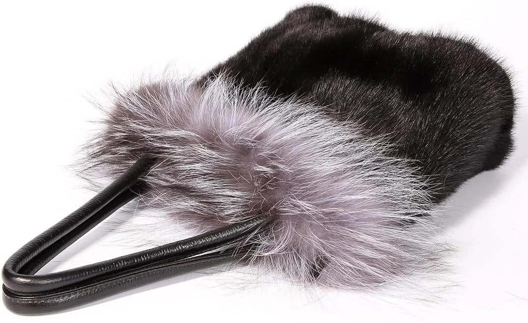 Real Mink Handbag Top Handle Women's Bucket Bags with Fox Trim