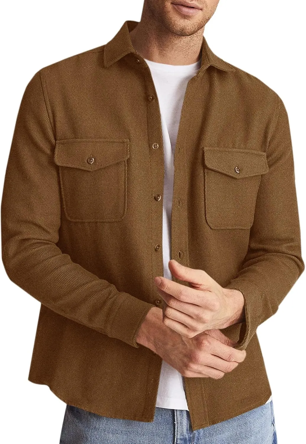 Runcati Mens Casual Shacket Twill Button Down Shirt Jacket Long Sleeve Lightweight Jacket
