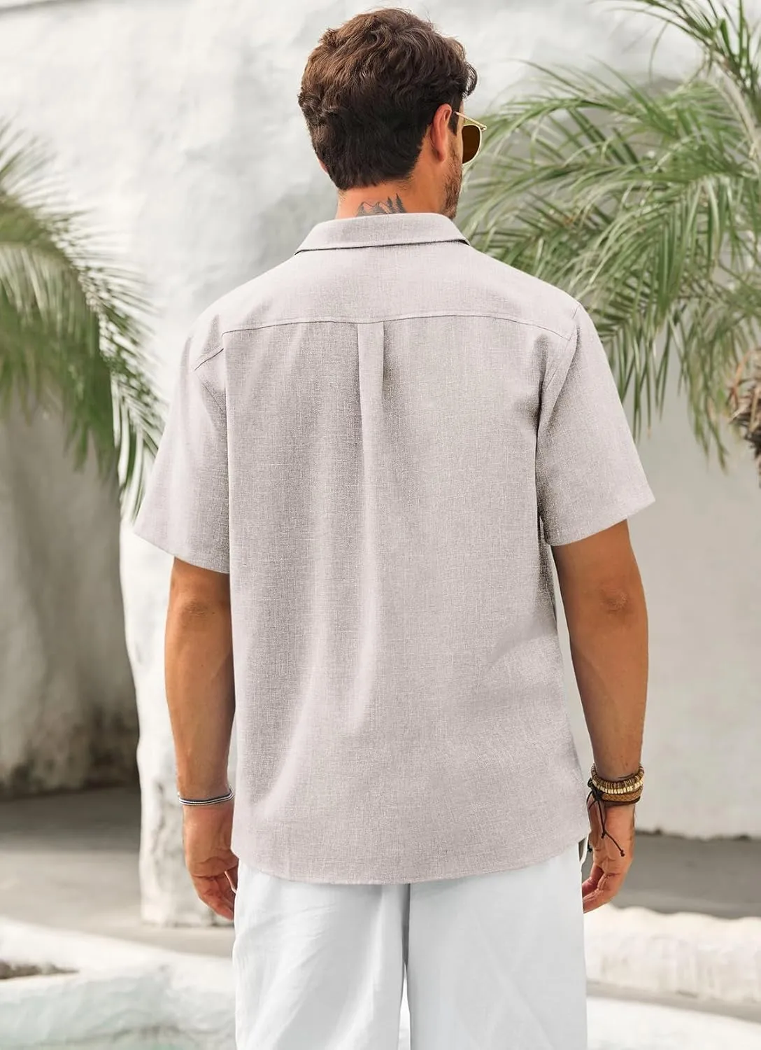 Runcati Mens Cuban Guayabera Shirts Button Down Short Sleeve Shirt Casual Linen Summer Beach Vacation Hippie Tops