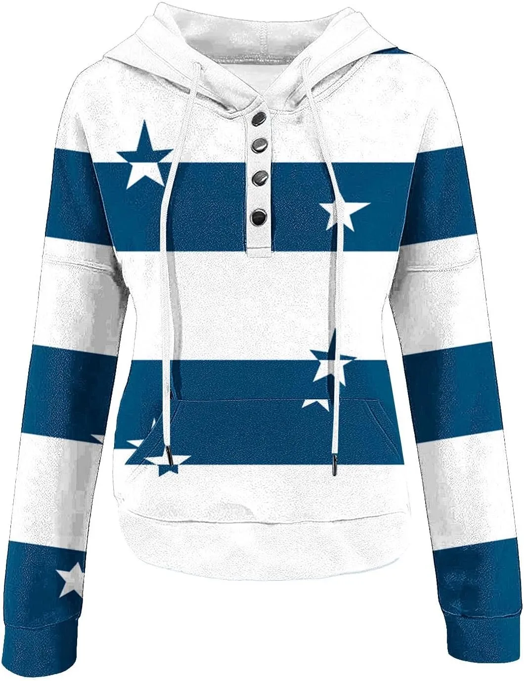 Ruziyoog Hoodie for Women Striped Color Block Button Down Sweatshirt Casual Long Sleeve Drawstring Oversize Pullover