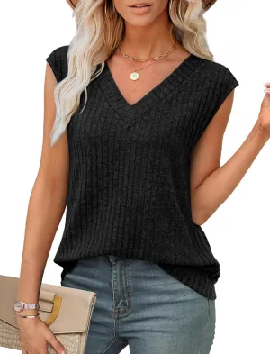 SAMPEEL Womens V Neck Sleeveless Sweater Tank Top Spring Casual Sweater Vest Summer Outifts 2025