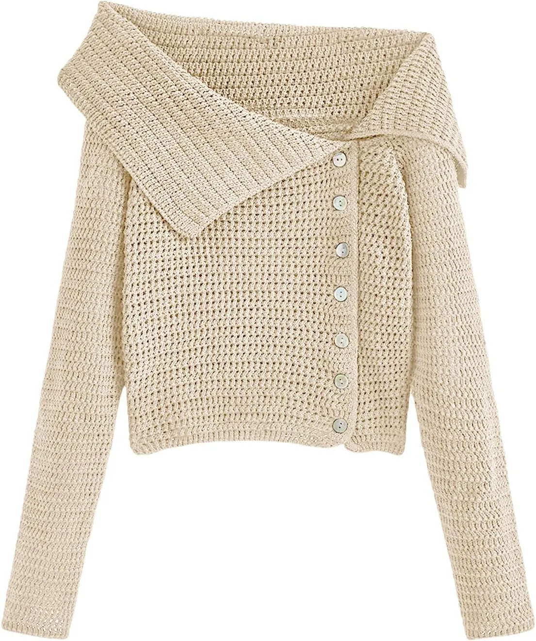 Saodimallsu Womens Off The Shoulder Sweater Long Sleeve Y2k Button Trendy Knitted Asymmetric Crop Tops