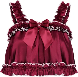Satini Lingerie Satin Sissy Rolled Hem Edge Frilly Cami Top