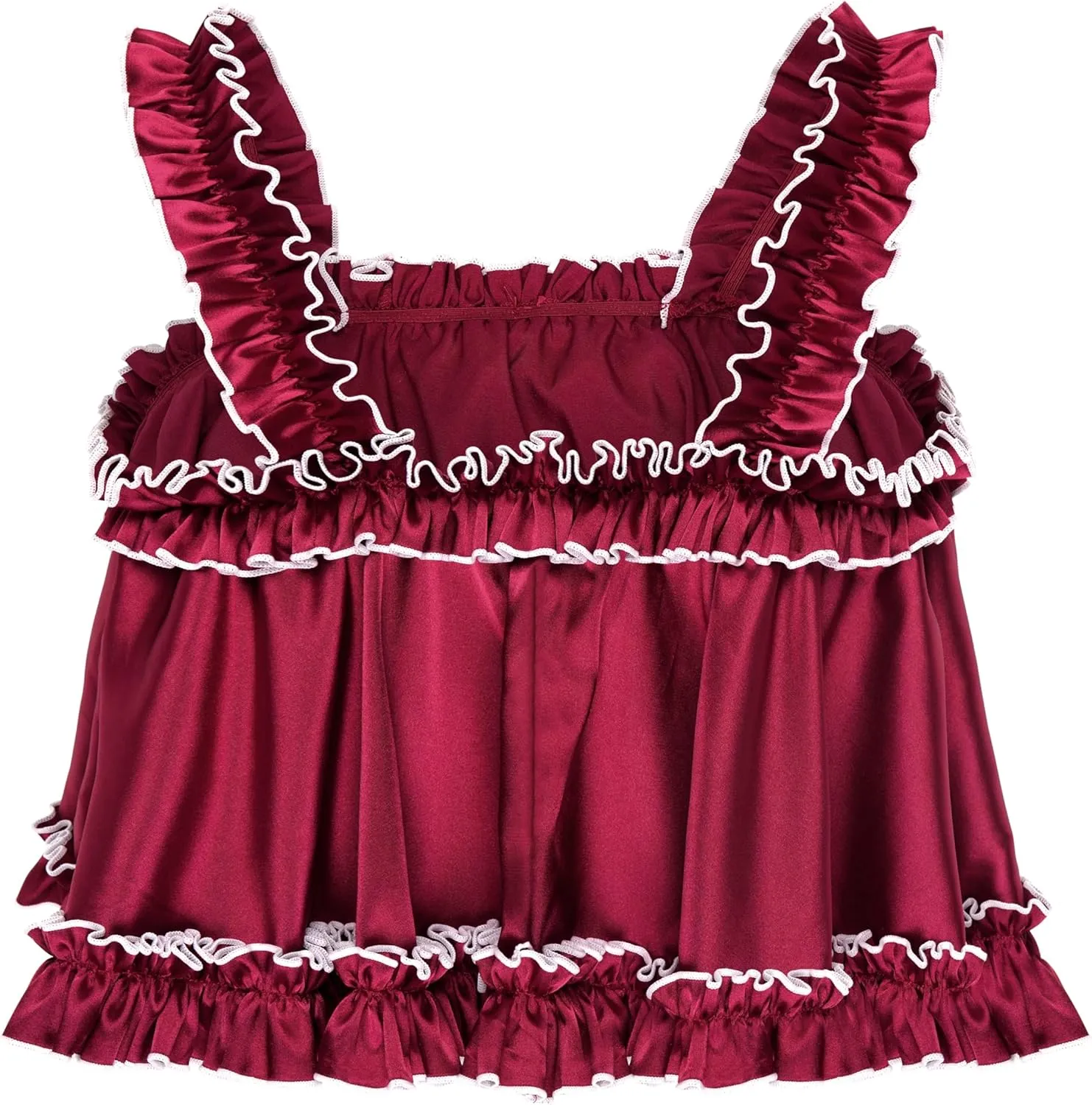 Satini Lingerie Satin Sissy Rolled Hem Edge Frilly Cami Top