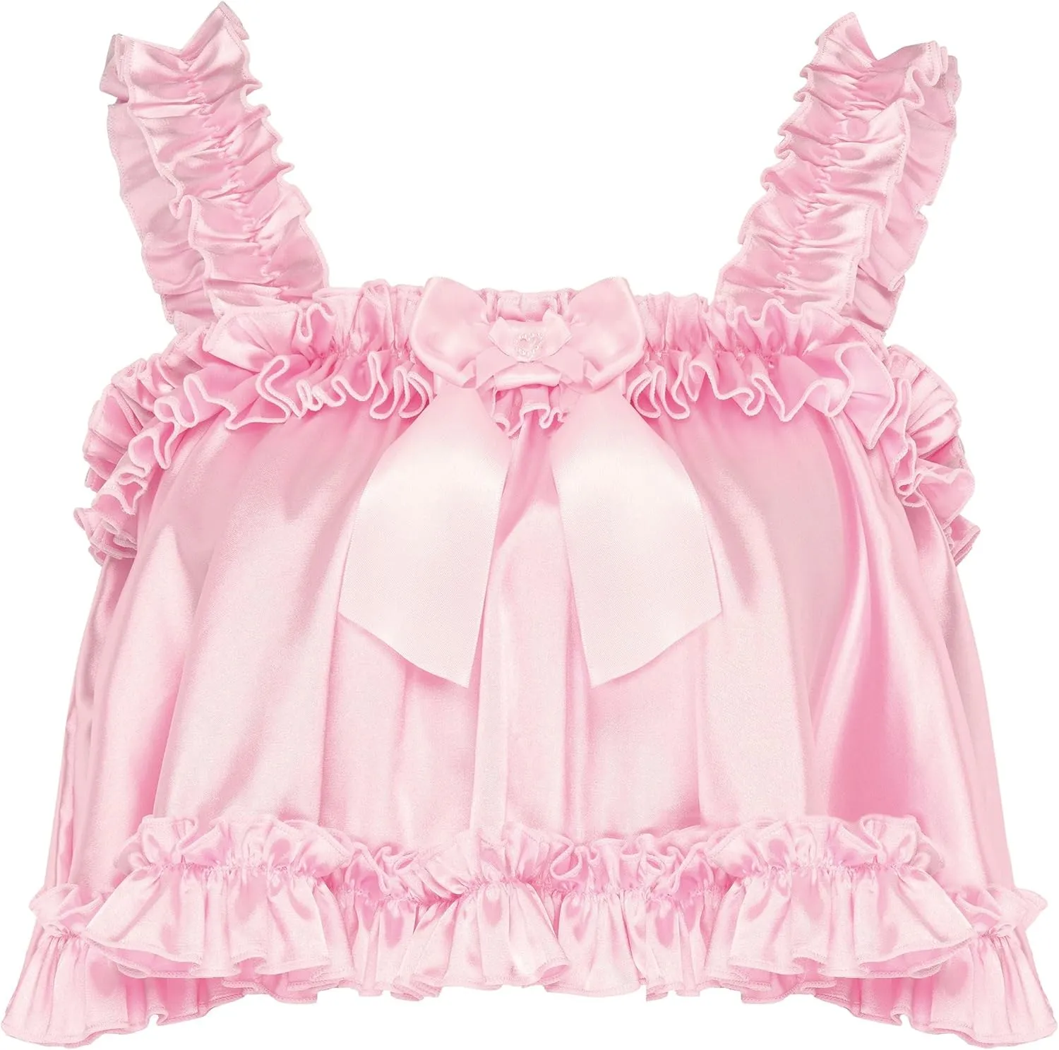 Satini Lingerie Satin Sissy Rolled Hem Edge Frilly Cami Top