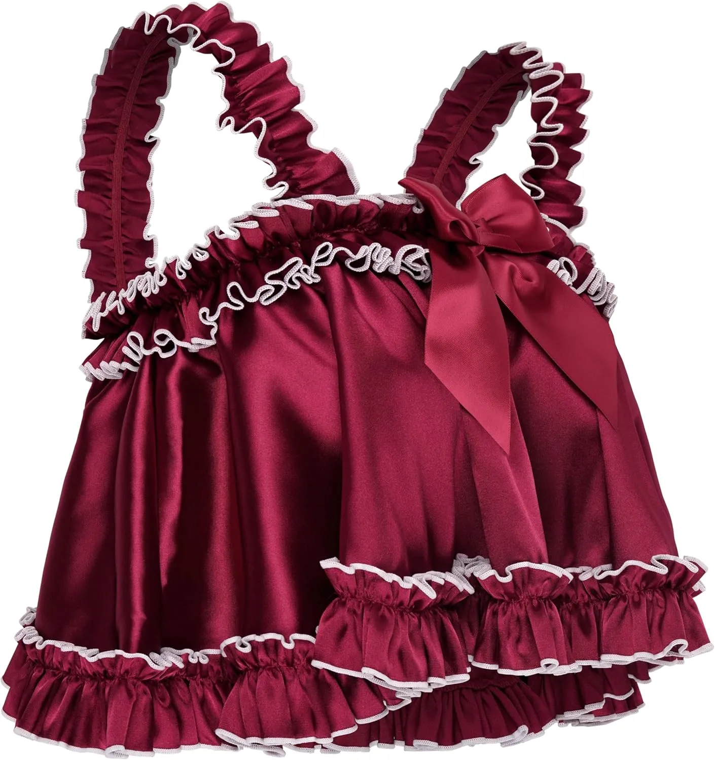 Satini Lingerie Satin Sissy Rolled Hem Edge Frilly Cami Top