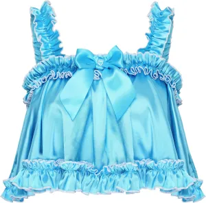 Satini Lingerie Satin Sissy Rolled Hem Edge Frilly Cami Top