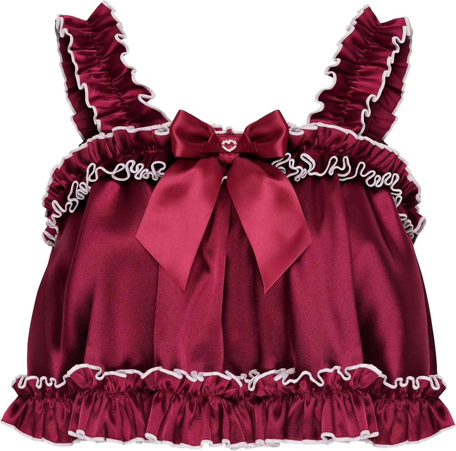 Satini Lingerie Satin Sissy Rolled Hem Edge Frilly Cami Top