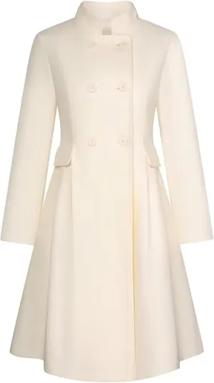SEMATOMALA Women's Winter Wool Blend Swing Dress Coat Stand Collar Double Breasted Trench Coat A Line Pea Coat