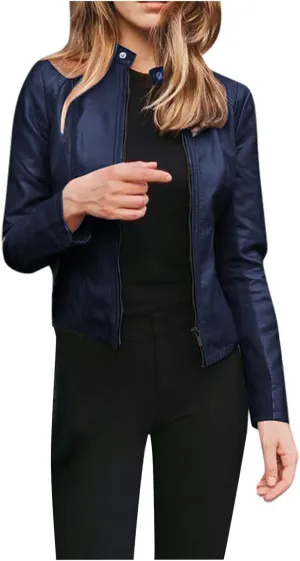 SERYU Leather Jacket for Women Zip Leather Motorcycle Jacket Plus Size Faux Leather Tops Lightweight Short Coat