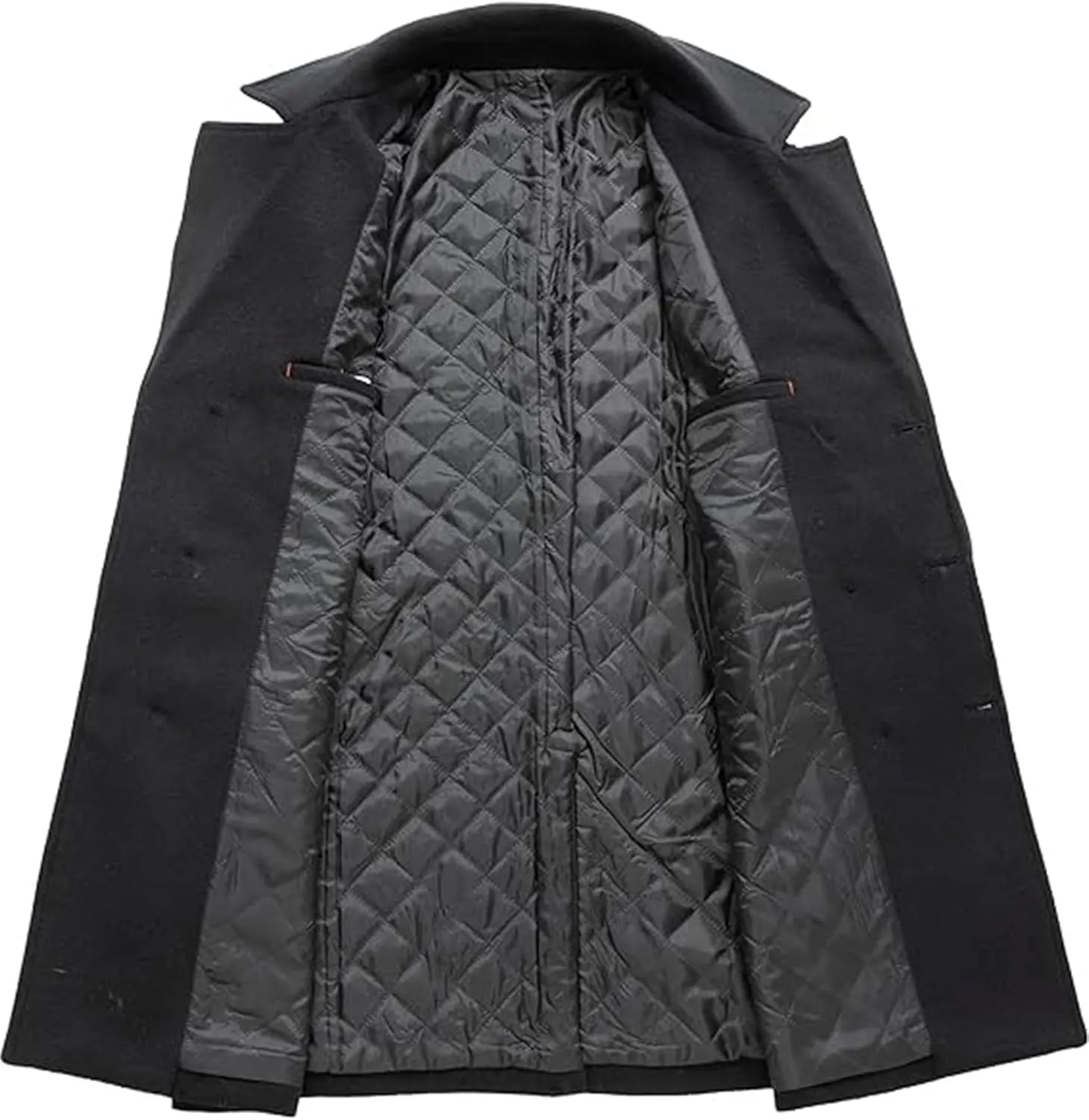 Sexyshine Mens Woolen Blend Trench Coat Pea Coat Double Breasted Notched Lapel Regular Fit Winter Business Overcoat