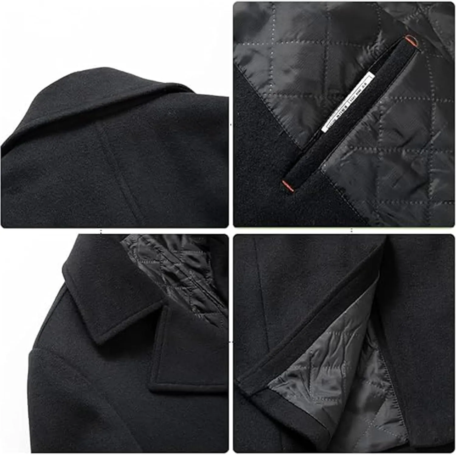 Sexyshine Mens Woolen Blend Trench Coat Pea Coat Double Breasted Notched Lapel Regular Fit Winter Business Overcoat