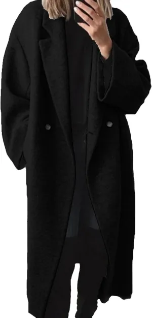 Sexyshine Women's Winter Double Breasted Pea Coat Long Sleeve Notch Lapel Long Trench Coat Warm Wool Blend Jackets