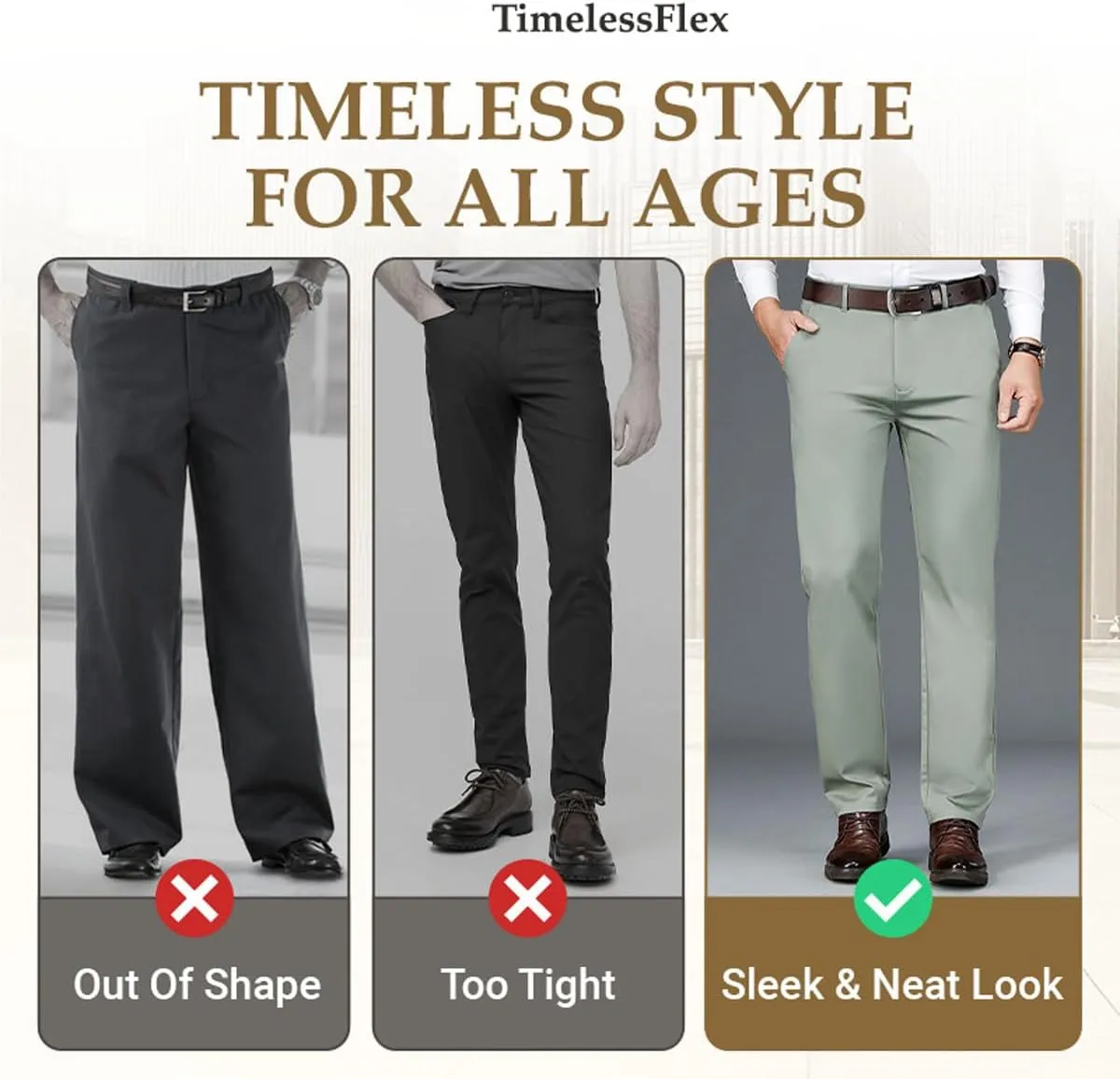Silamone Timeless Stretch Pants, Comfortable Breathable Men's High Stretch Straight Fit Pants