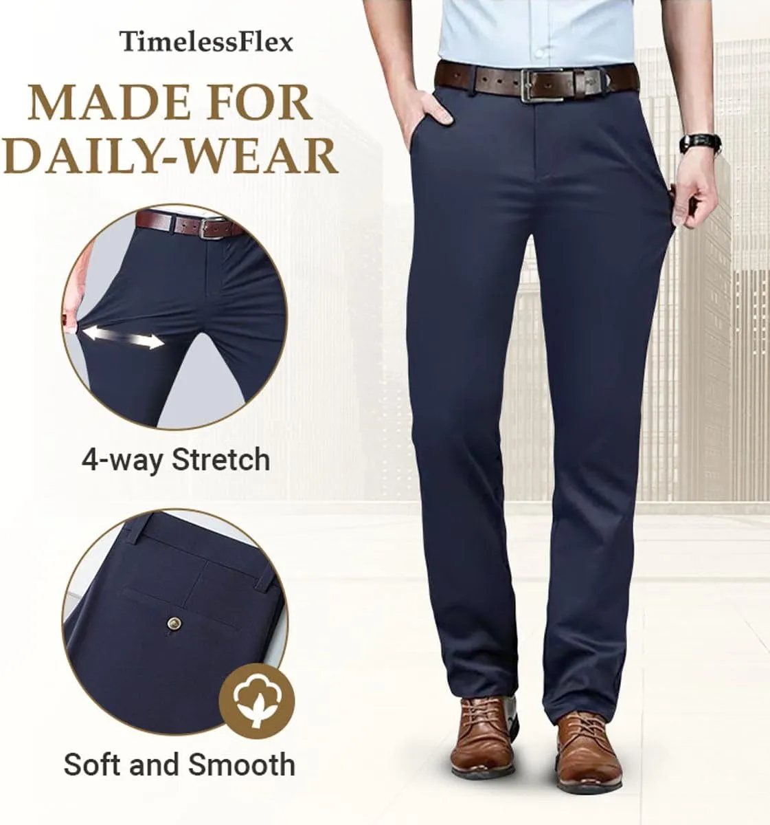 Silamone Timeless Stretch Pants, Comfortable Breathable Men's High Stretch Straight Fit Pants