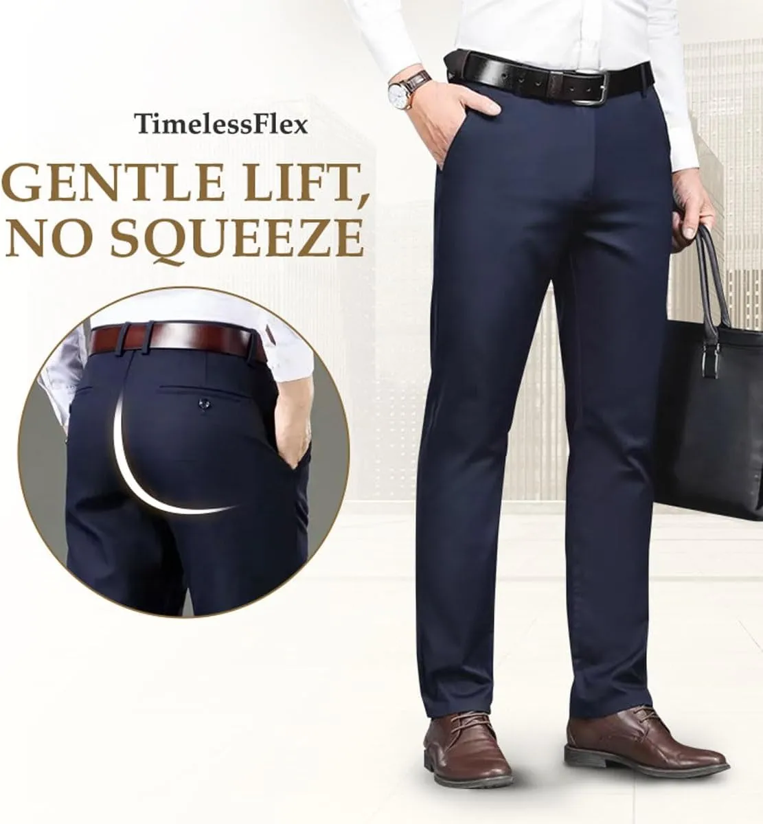 Silamone Timeless Stretch Pants, Comfortable Breathable Men's High Stretch Straight Fit Pants