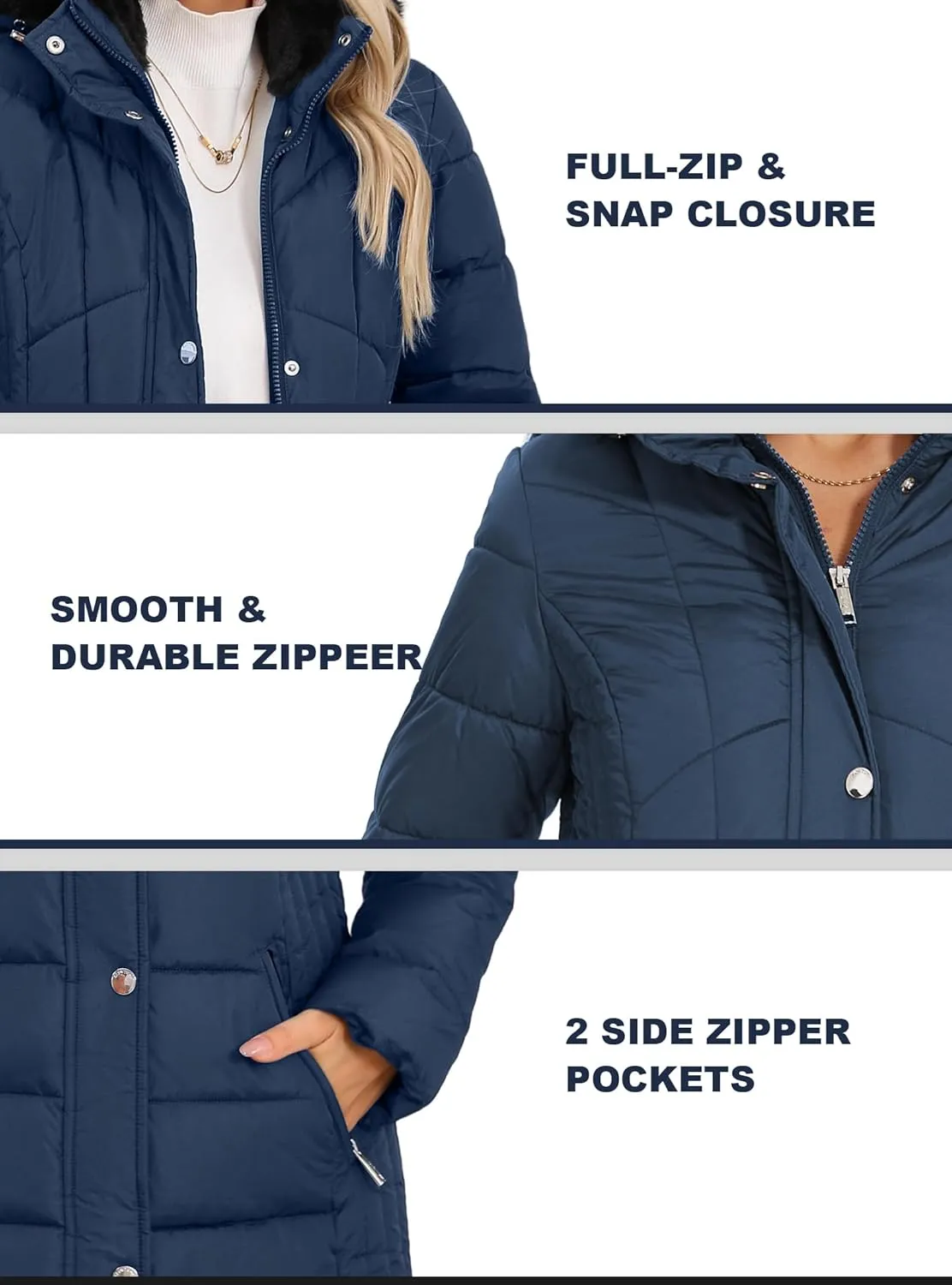 SLOWTOWN Women's Long Puffer Coat Thickened Winter Coat Warm Puffy Jacket with Detachable Hood