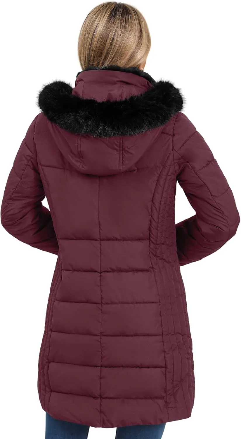 SLOWTOWN Women's Long Puffer Coat Thickened Winter Coat Warm Puffy Jacket with Detachable Hood