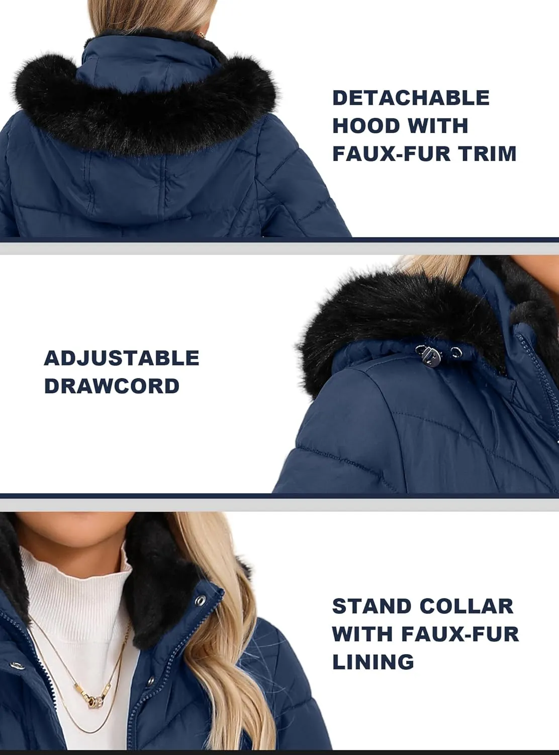 SLOWTOWN Women's Long Puffer Coat Thickened Winter Coat Warm Puffy Jacket with Detachable Hood