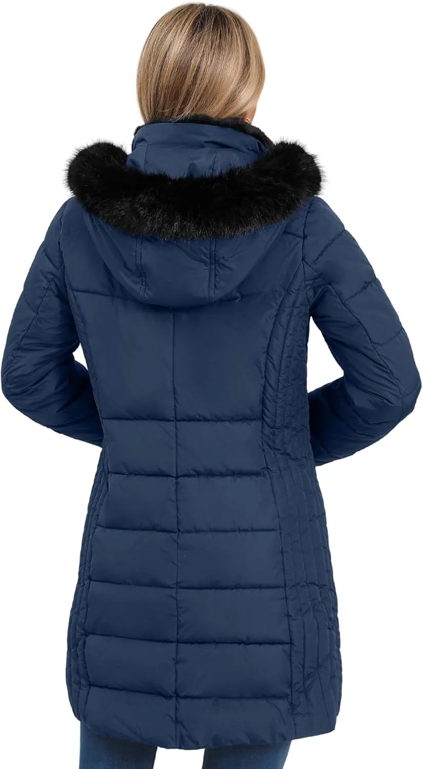 SLOWTOWN Women's Long Puffer Coat Thickened Winter Coat Warm Puffy Jacket with Detachable Hood