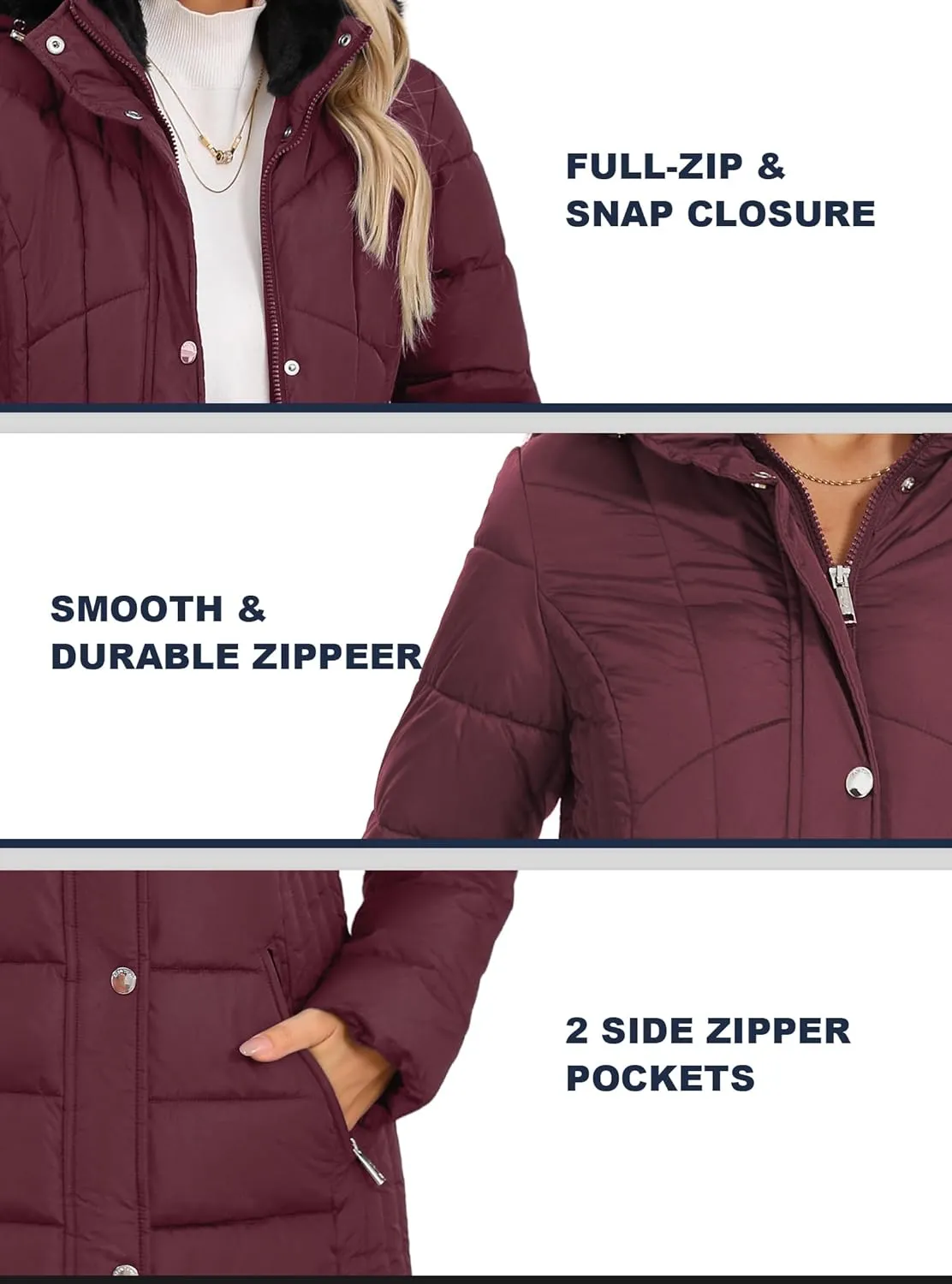 SLOWTOWN Women's Long Puffer Coat Thickened Winter Coat Warm Puffy Jacket with Detachable Hood