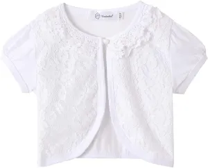 SMILING PINKER Little Girls Bolero Short Sleeve Cap Lace Top