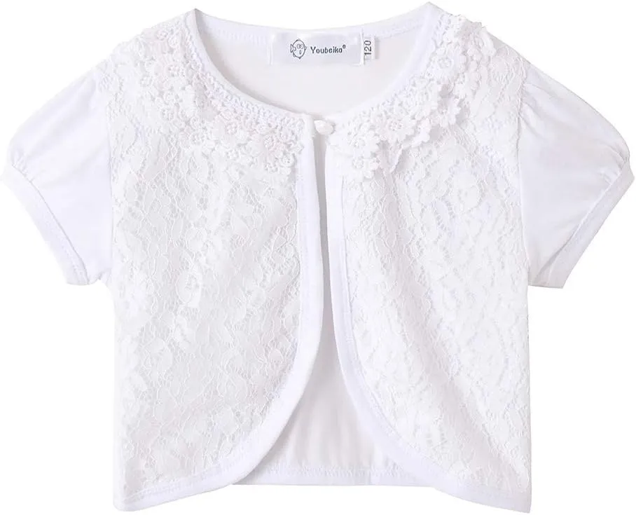 SMILING PINKER Little Girls Bolero Short Sleeve Cap Lace Top