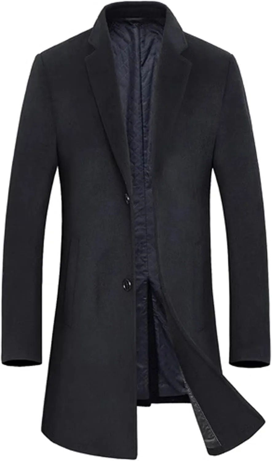 SOMTHRON Men's Winter Pea Coat Slim Fit Notched Lapel Single Breasted Mid Long Trench Coat Jacket Overcoat