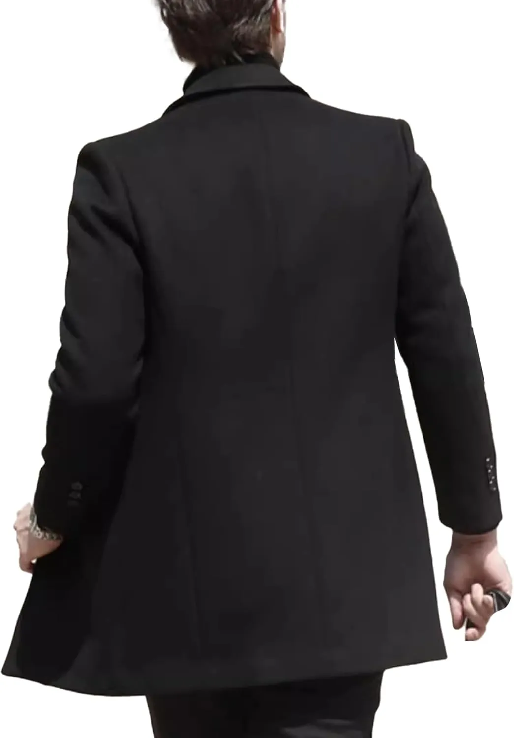SOMTHRON Men's Winter Pea Coat Slim Fit Notched Lapel Single Breasted Mid Long Trench Coat Jacket Overcoat