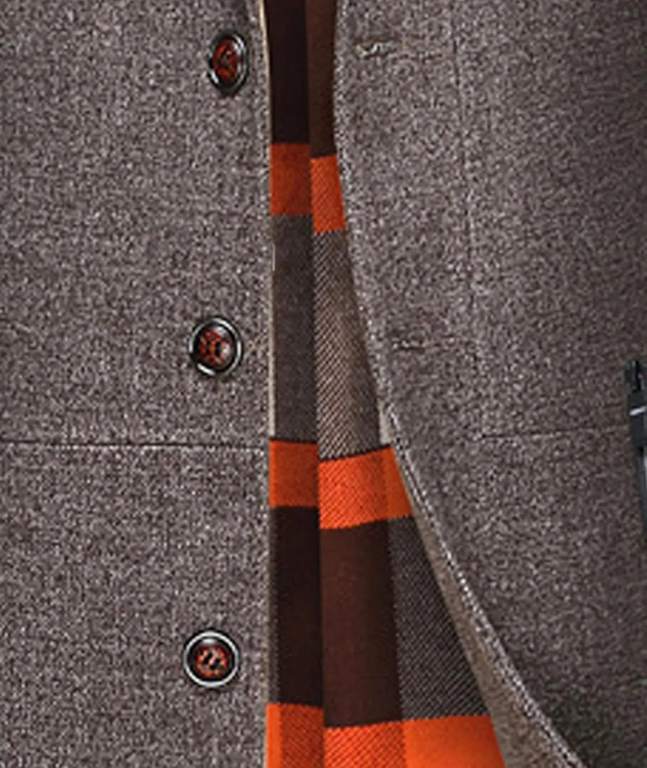 SOMTHRON Men's Wool Blend Coat with Detachable Plaid Scarfs Notched Collar Single Breasted Pea Coat Trench Overcoat