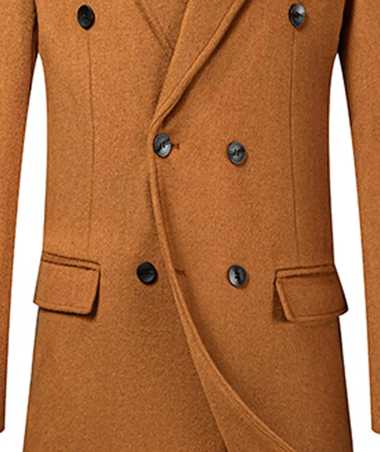 SOMTHRON Men's Wool Blend Pea Coat Notched Collar Double Breasted Overcoat Winter Warm Long Trench Coat