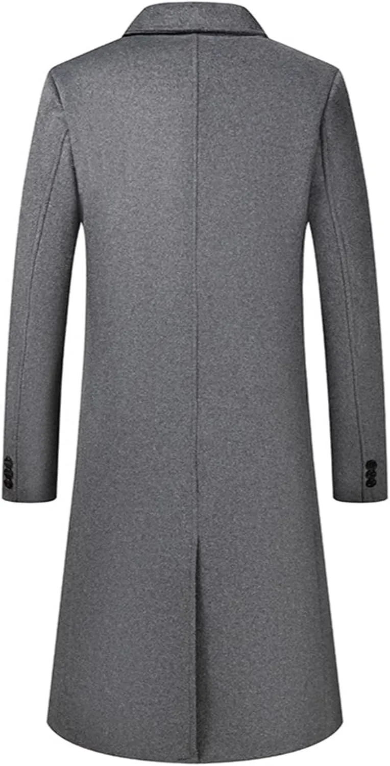 SOMTHRON Men's Wool Blend Pea Coat Notched Collar Double Breasted Overcoat Winter Warm Long Trench Coat