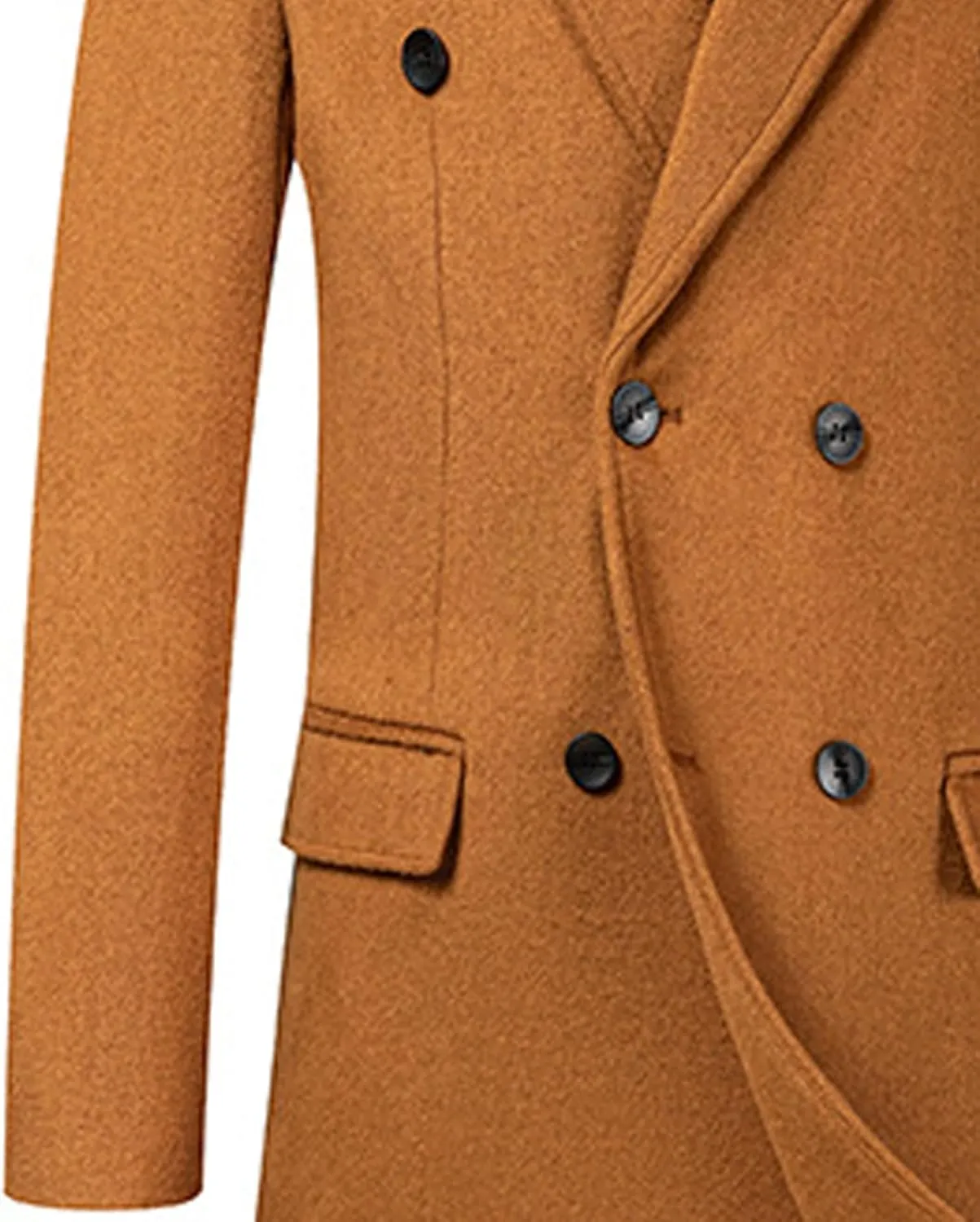 SOMTHRON Men's Wool Blend Pea Coat Notched Collar Double Breasted Overcoat Winter Warm Long Trench Coat
