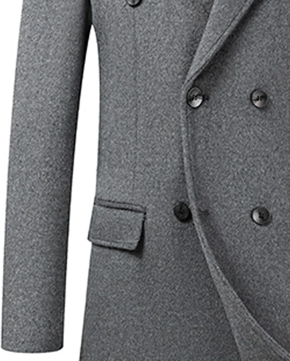 SOMTHRON Men's Wool Blend Pea Coat Notched Collar Double Breasted Overcoat Winter Warm Long Trench Coat