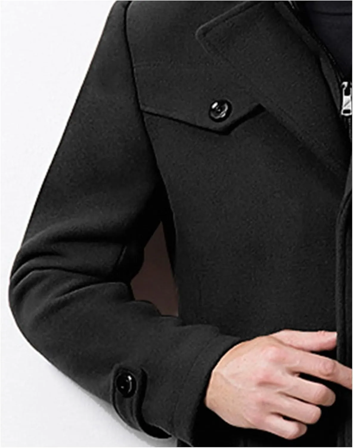 SOMTHRON Men's Wool Blend Trench Coat Layered Collar Single Breasted Quilted Lined Jacket Winter Padded Pea Coat